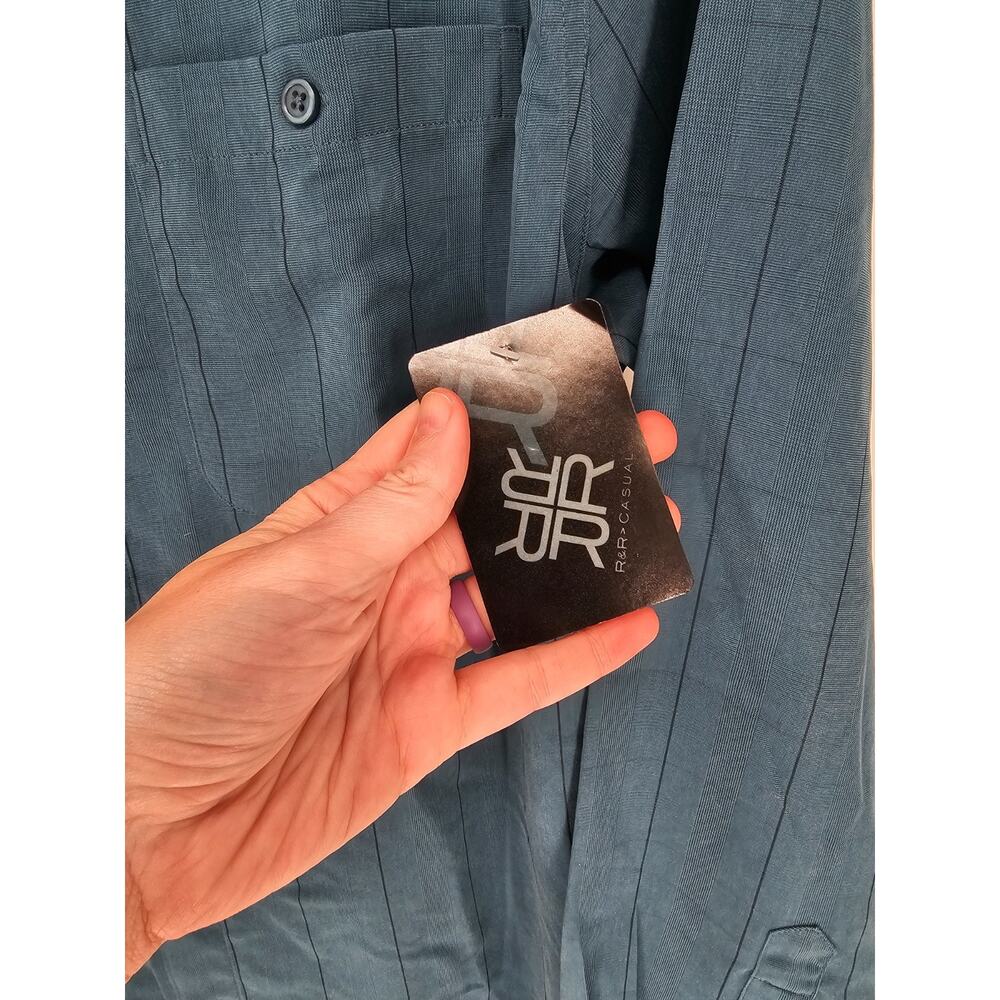 Vintage R&R Casuals Mens Sz L Dark Teal Long Sleeve Button Up Dress Shirt NEW - Picture 2 of 4